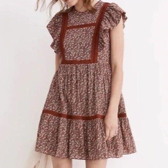 Madewell Flutter Sleeve Cottage Garden Mini Dress Size Small - Picture 2 of 8
